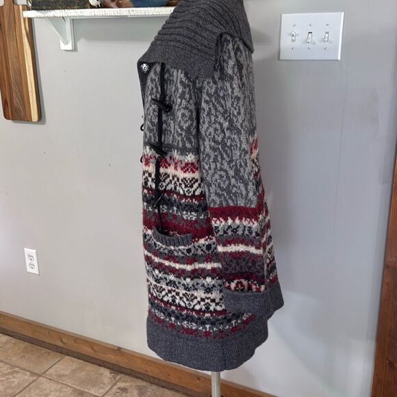 Bob Timberlake chunky lambswool duster cardigan sweater womens size XL red gray - Picture 4 of 11